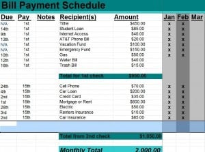 Bill Payment Schedule Template