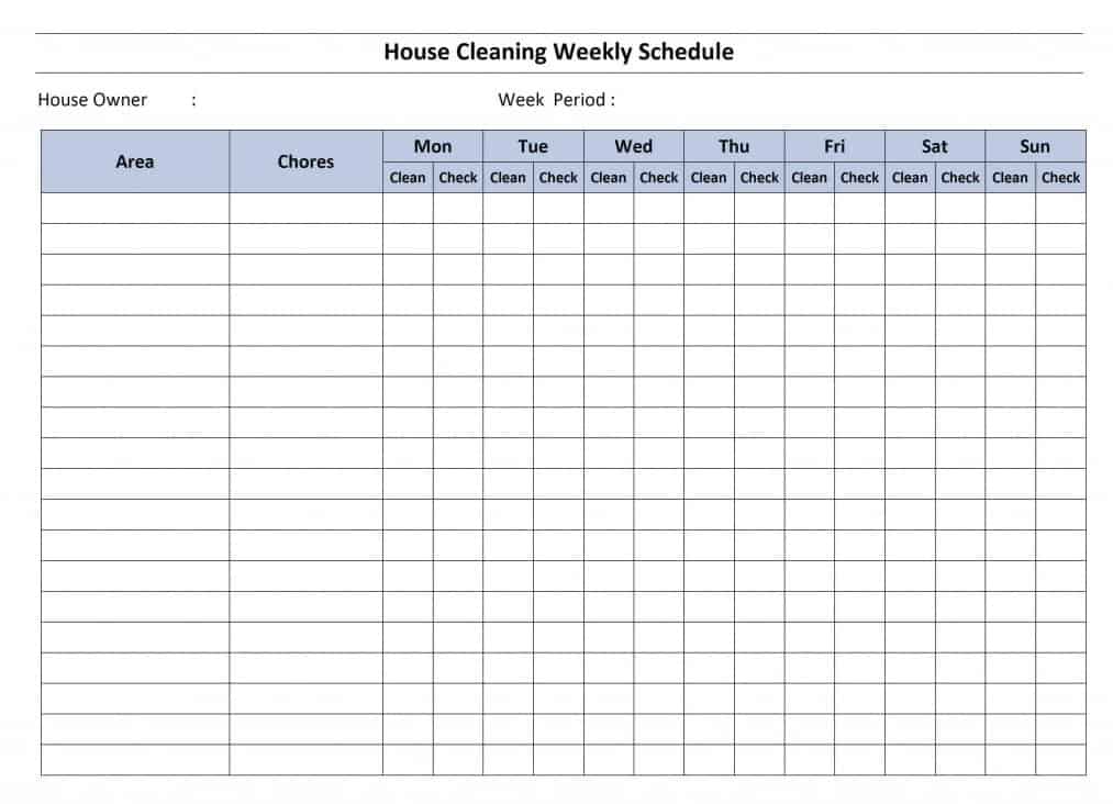 House Cleaning Schedule Template - Word Excel