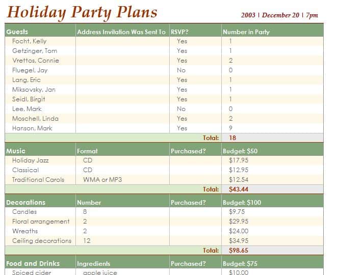 Event schedule template