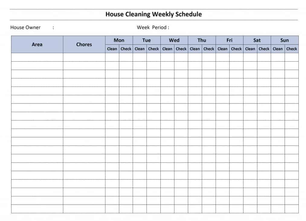 House cleaning schedule template