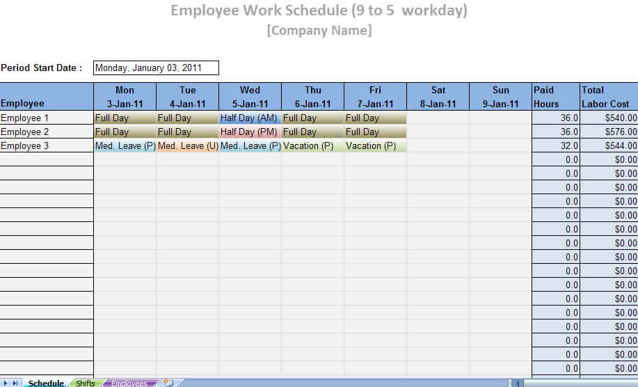 labor schedule template  word excel