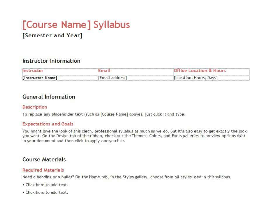 Teacher Schedule Template