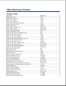 Maintenance schedule template