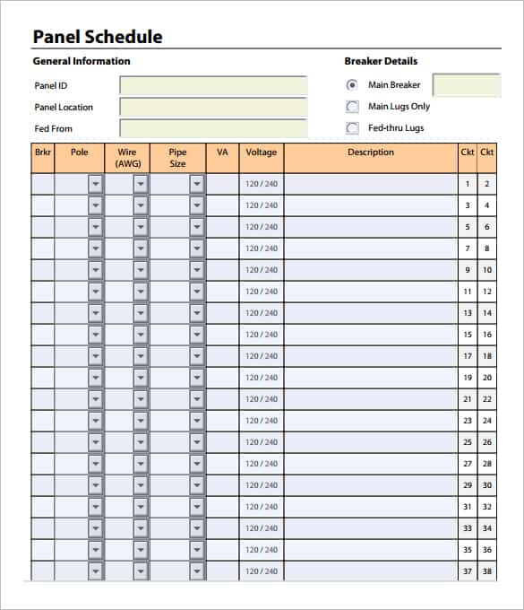 Electrical Panel Template Excel from www.freescheduletemplates.com