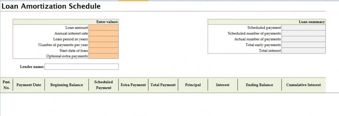 Loan Amortization schedule template