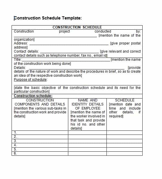 Construction schedule template