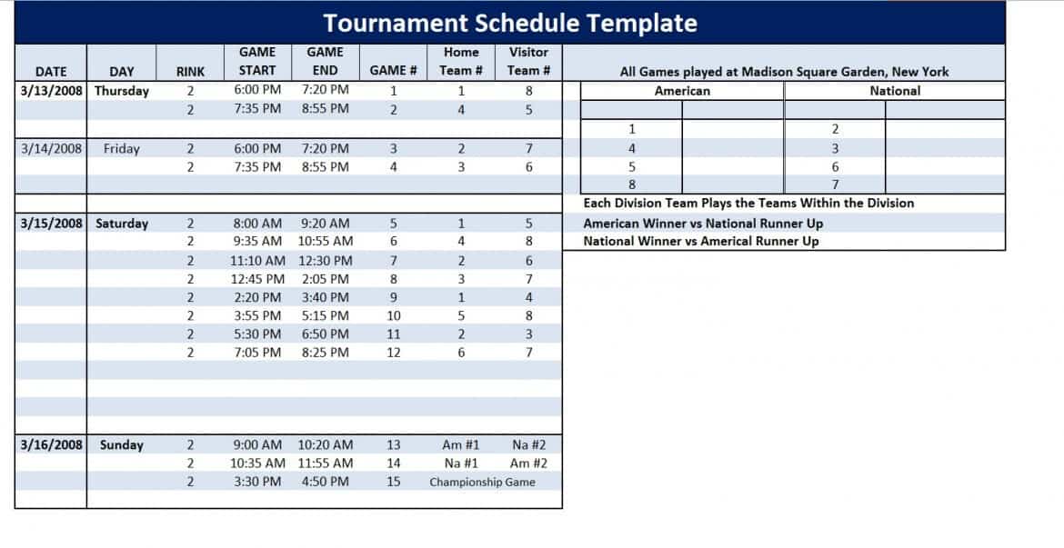 Tournament schedule template