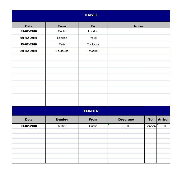 tour schedule format