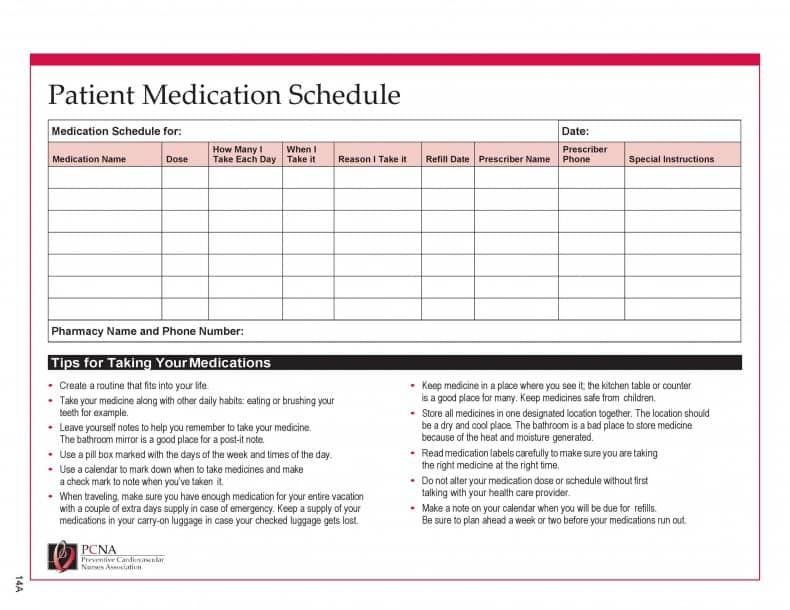 7+ Free Medication Schedule Templates Word Excel